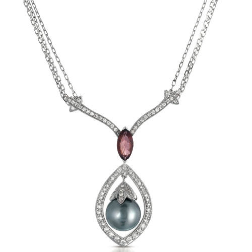 Pearl Morganite And Diamond Pendant - Vanna K - Three-Quarter View -  1040 - Thumbnail