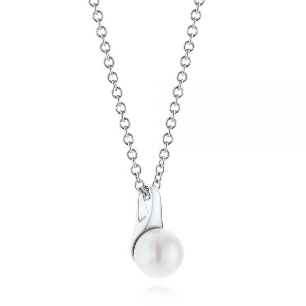 14k White Gold Pearl Pendant - Flat View - 100710