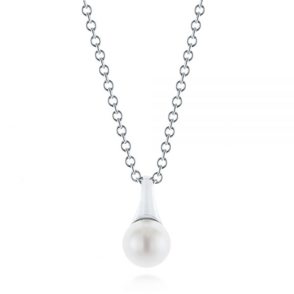 18k White Gold 18k White Gold Pearl Pendant - Three-Quarter View -  100710