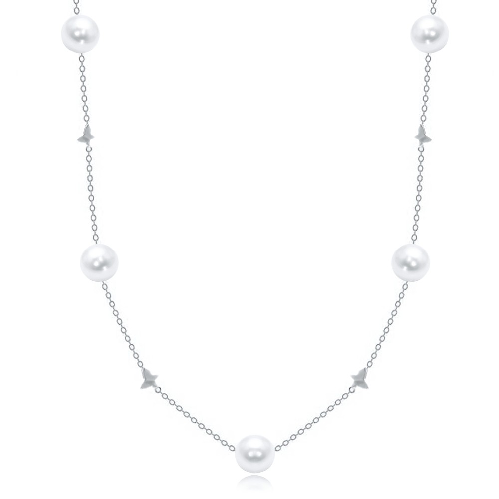 Pearl Station Necklace, item 108516, shown in 14k White Gold