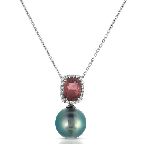 Pearl Topaz And Diamond Pendant - Vanna K - Three-Quarter View -  1062 - Thumbnail