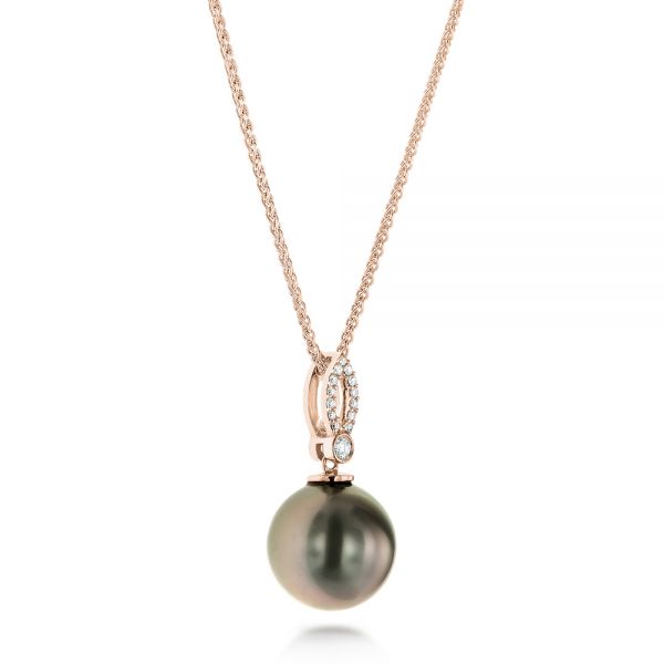 14k Rose Gold 14k Rose Gold Pearl And Diamond Necklace - Flat View - 103542