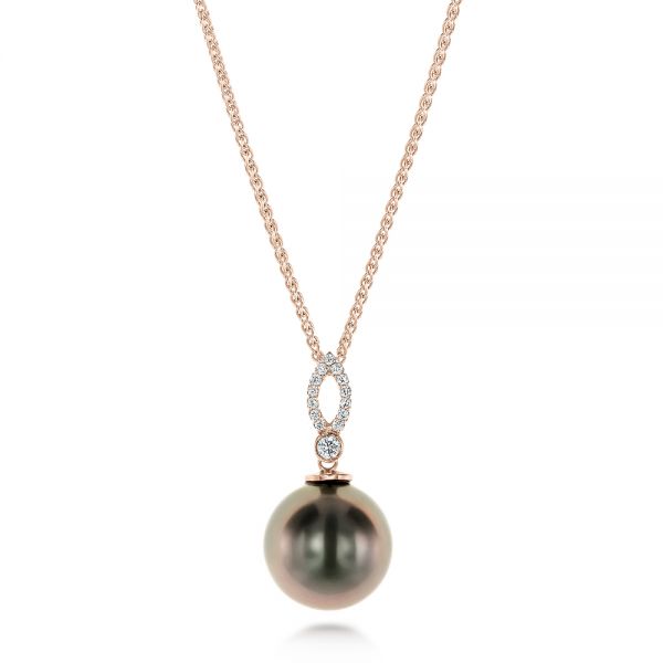 18k Rose Gold 18k Rose Gold Pearl And Diamond Necklace - Three-Quarter View -  103542
