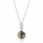 14k White Gold Pearl And Diamond Necklace - Flat View -  103542 - Thumbnail