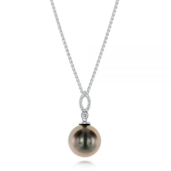 18k White Gold 18k White Gold Pearl And Diamond Necklace - Three-Quarter View -  103542