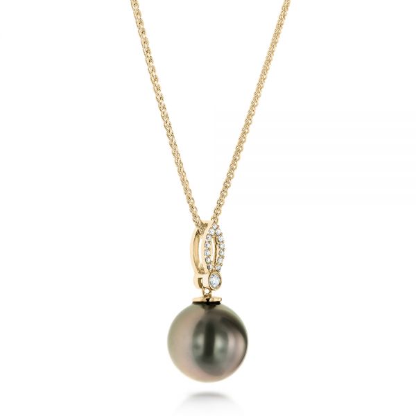 18k Yellow Gold 18k Yellow Gold Pearl And Diamond Necklace - Flat View - 103542