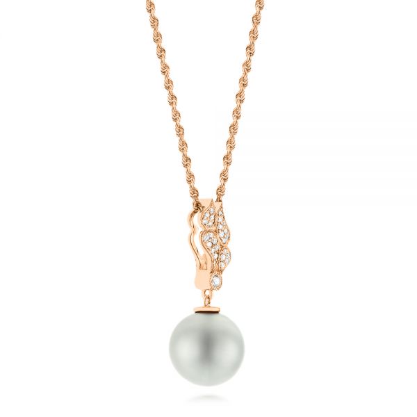 18k Rose Gold 18k Rose Gold Pearl And Diamond Pendant - Front View -  103661