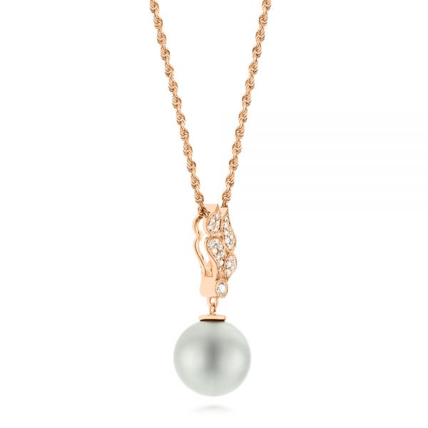 18k Rose Gold 18k Rose Gold Pearl And Diamond Pendant - Front View - 103661