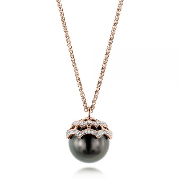 14k Rose Gold 14k Rose Gold Pearl And Diamond Pendant - Three-Quarter View - 103291