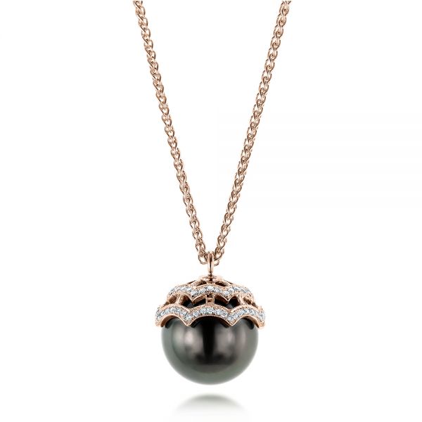 18k Rose Gold 18k Rose Gold Pearl And Diamond Pendant - Three-Quarter View -  103291