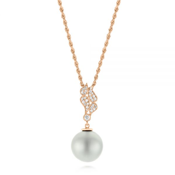 18k Rose Gold 18k Rose Gold Pearl And Diamond Pendant - Three-Quarter View - 103661