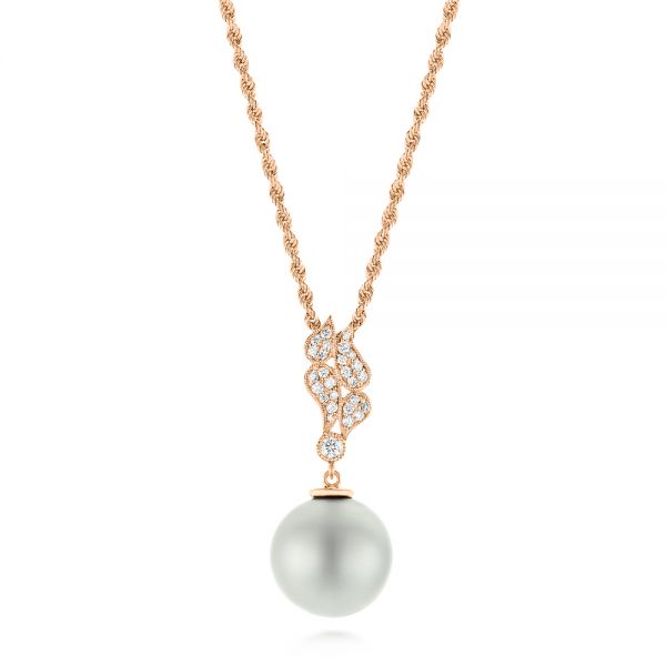 18k Rose Gold 18k Rose Gold Pearl And Diamond Pendant - Three-Quarter View -  103661