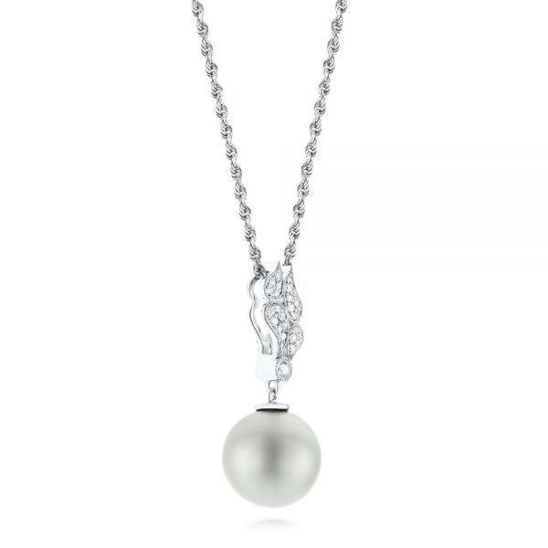  Platinum Platinum Pearl And Diamond Pendant - Front View -  103661