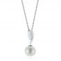 14k White Gold Pearl And Diamond Pendant - Front View -  103661 - Thumbnail