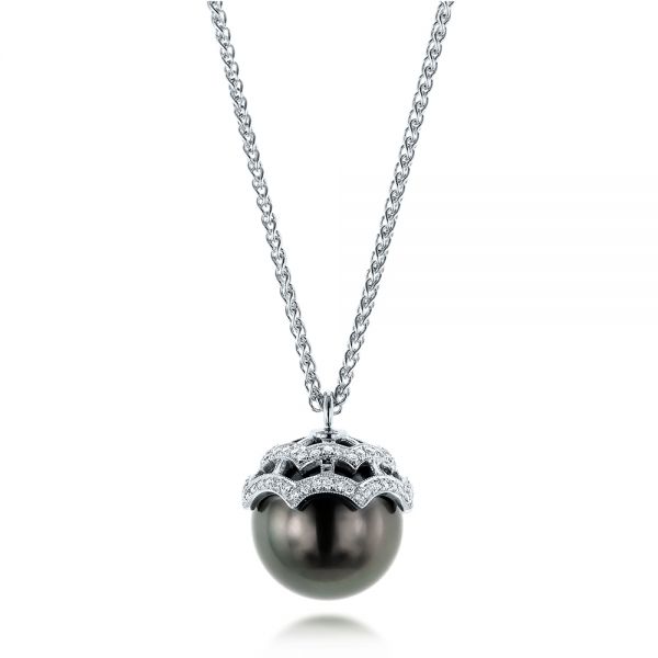  Platinum Platinum Pearl And Diamond Pendant - Three-Quarter View -  103291