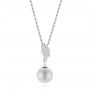 14k White Gold Pearl And Diamond Pendant - Three-Quarter View -  103661 - Thumbnail