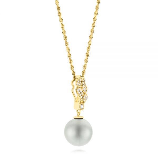 14k Yellow Gold 14k Yellow Gold Pearl And Diamond Pendant - Front View -  103661