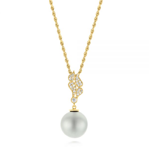 14k Yellow Gold 14k Yellow Gold Pearl And Diamond Pendant - Three-Quarter View -  103661