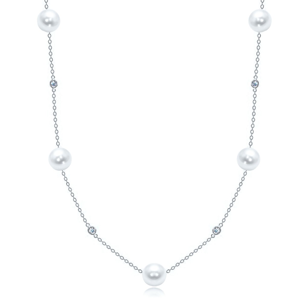 Pearl and Diamond Station Necklace - Image