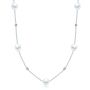 18k White Gold Pearl And Diamond Station Necklace - Three-Quarter View -  108514 - Thumbnail