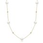14k Yellow Gold Pearl And Diamond Station Necklace - Three-Quarter View -  108514 - Thumbnail