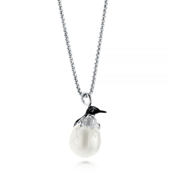 Penguin Carved Fresh Water Pearl Pendant - Flat View -  103234