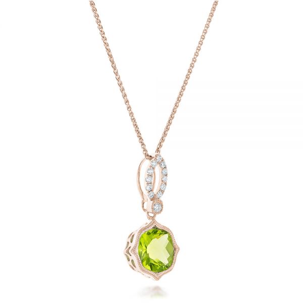 18k Rose Gold 18k Rose Gold Peridot And Diamond Pendant - Flat View -  102515