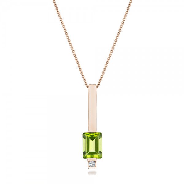 18k Rose Gold 18k Rose Gold Peridot And Diamond Pendant - Three-Quarter View -  101564