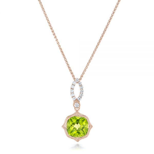 18k Rose Gold 18k Rose Gold Peridot And Diamond Pendant - Three-Quarter View -  102515