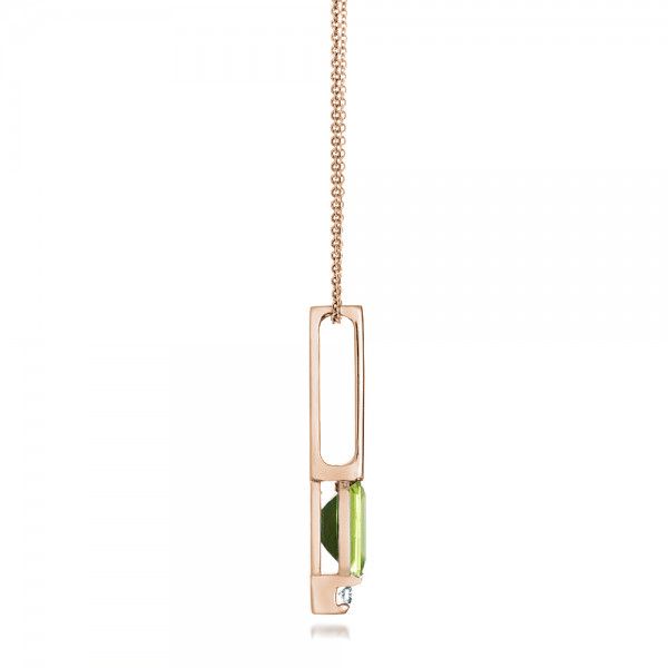 14k Rose Gold 14k Rose Gold Peridot And Diamond Pendant - Side View - 101564