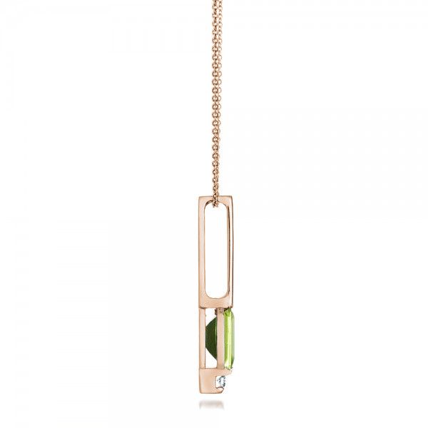 14k Rose Gold 14k Rose Gold Peridot And Diamond Pendant - Side View -  101564