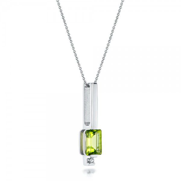 18k White Gold 18k White Gold Peridot And Diamond Pendant - Flat View -  101564