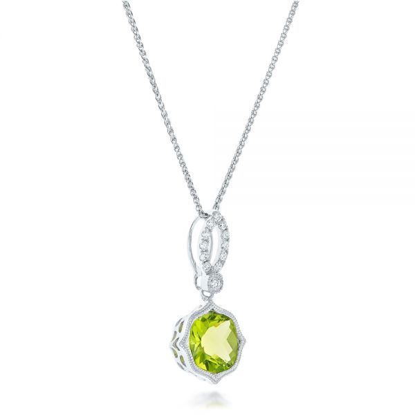 14k White Gold Peridot And Diamond Pendant - Flat View - 102515