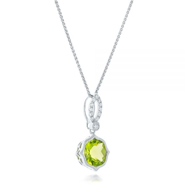 18k White Gold 18k White Gold Peridot And Diamond Pendant - Flat View -  102515