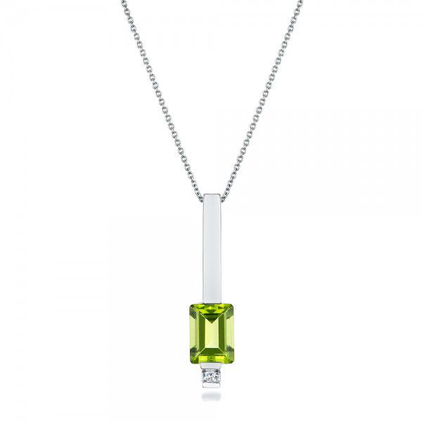 18k White Gold 18k White Gold Peridot And Diamond Pendant - Three-Quarter View -  101564