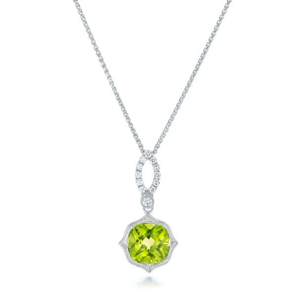 18k White Gold 18k White Gold Peridot And Diamond Pendant - Three-Quarter View -  102515