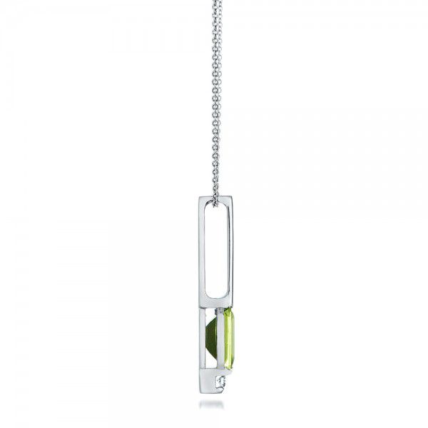 18k White Gold 18k White Gold Peridot And Diamond Pendant - Side View -  101564