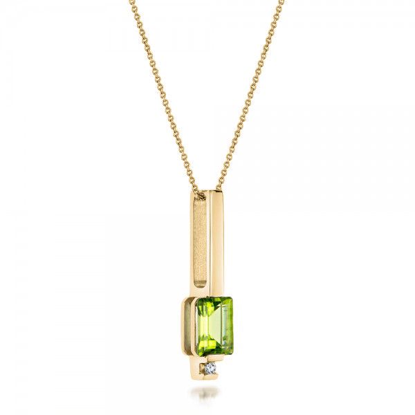 18k Yellow Gold 18k Yellow Gold Peridot And Diamond Pendant - Flat View - 101564