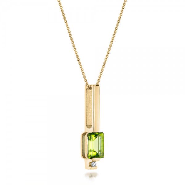 18k Yellow Gold 18k Yellow Gold Peridot And Diamond Pendant - Flat View -  101564