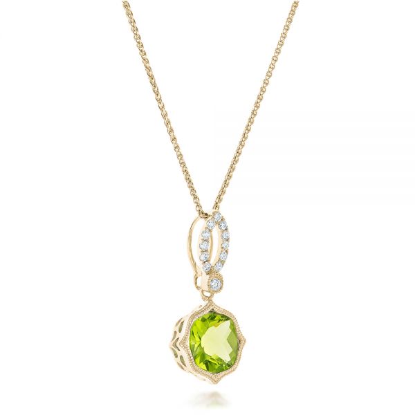 18k Yellow Gold 18k Yellow Gold Peridot And Diamond Pendant - Flat View -  102515