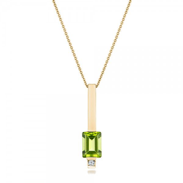 14k Yellow Gold 14k Yellow Gold Peridot And Diamond Pendant - Three-Quarter View -  101564