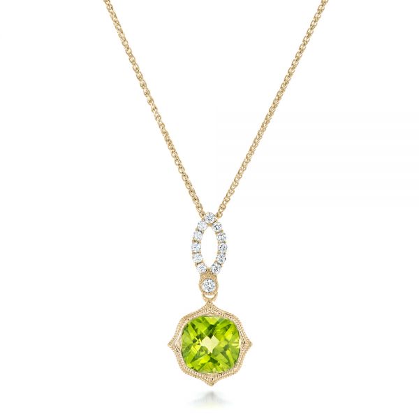 14k Yellow Gold 14k Yellow Gold Peridot And Diamond Pendant - Three-Quarter View -  102515