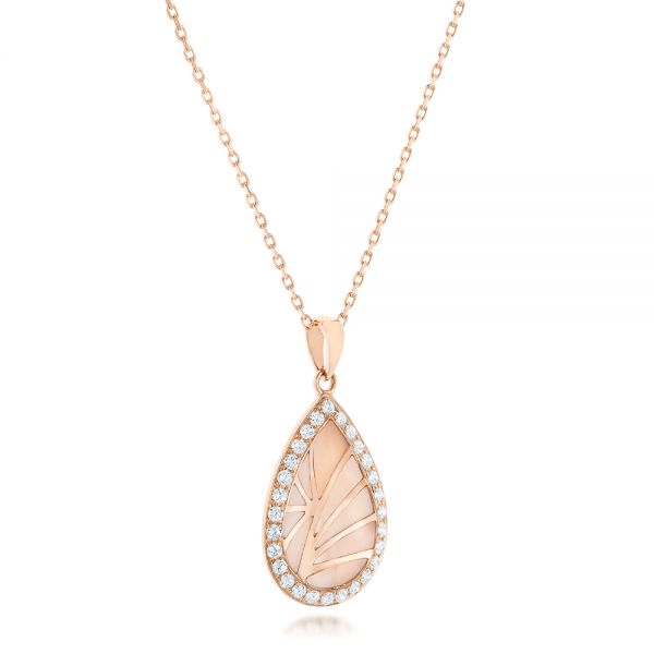 14k Rose Gold Pink Mother Of Pearl And Diamond Venus Mini Pendant - Flat View -  102500