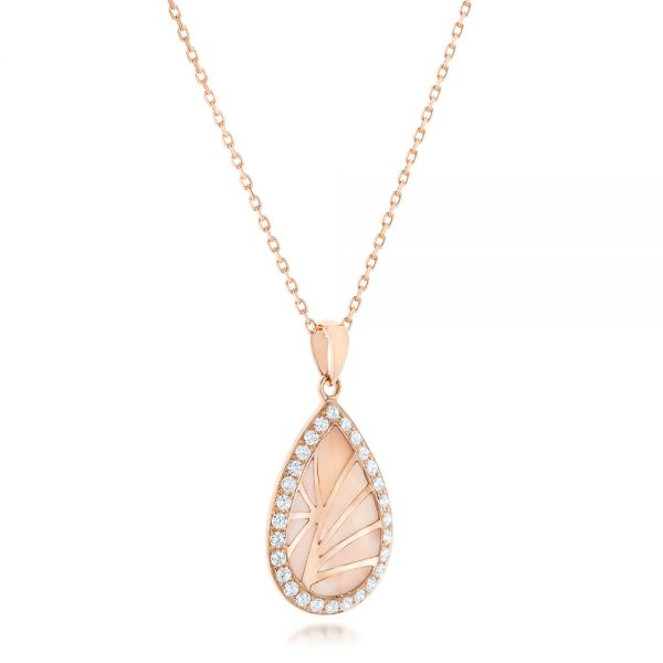 14k Rose Gold Pink Mother Of Pearl And Diamond Venus Mini Pendant - Flat View - 102500