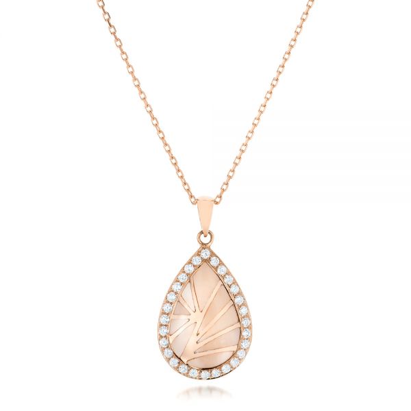 18k Rose Gold 18k Rose Gold Pink Mother Of Pearl And Diamond Venus Mini Pendant - Three-Quarter View -  102500