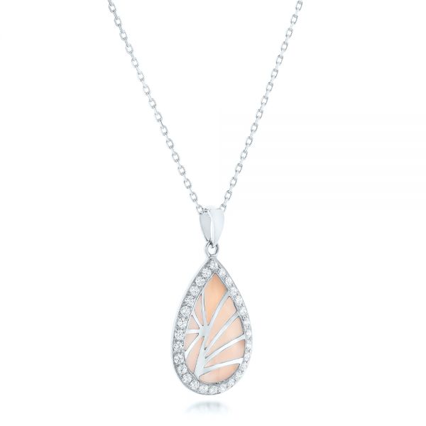 18k White Gold 18k White Gold Pink Mother Of Pearl And Diamond Venus Mini Pendant - Flat View -  102500