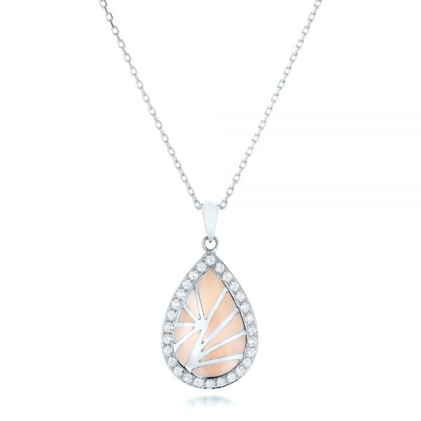 14k White Gold 14k White Gold Pink Mother Of Pearl And Diamond Venus Mini Pendant - Three-Quarter View -  102500