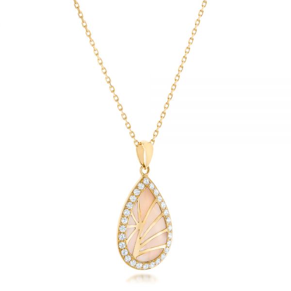 14k Yellow Gold 14k Yellow Gold Pink Mother Of Pearl And Diamond Venus Mini Pendant - Flat View -  102500