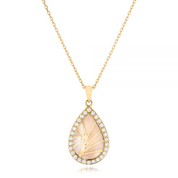 14k Yellow Gold 14k Yellow Gold Pink Mother Of Pearl And Diamond Venus Mini Pendant - Three-Quarter View -  102500