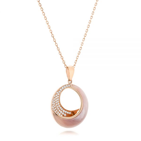 18k Rose Gold 18k Rose Gold Pink Mother Of Pearl And Diamond Venus Twist Pendant - Flat View -  102493